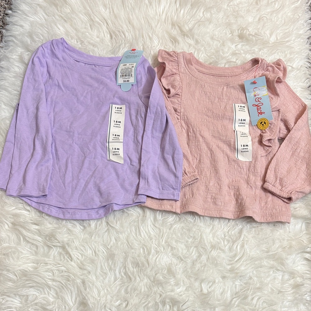 NWT Cat & Jack Bundle Of 2 Long Sleeve Shirts 18M Purple And Pink